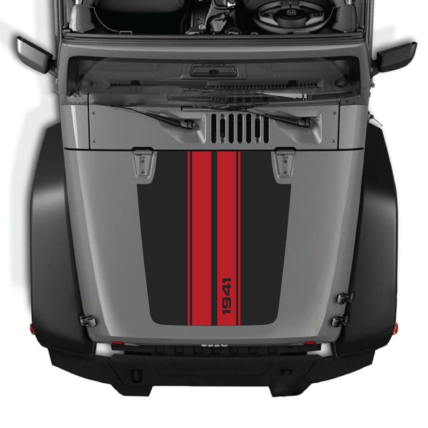 CarCode hood decal for Jeep Wrangler JK/JKU 2007-2018, style #01, featuring bold graphics on the vehicle's hood.