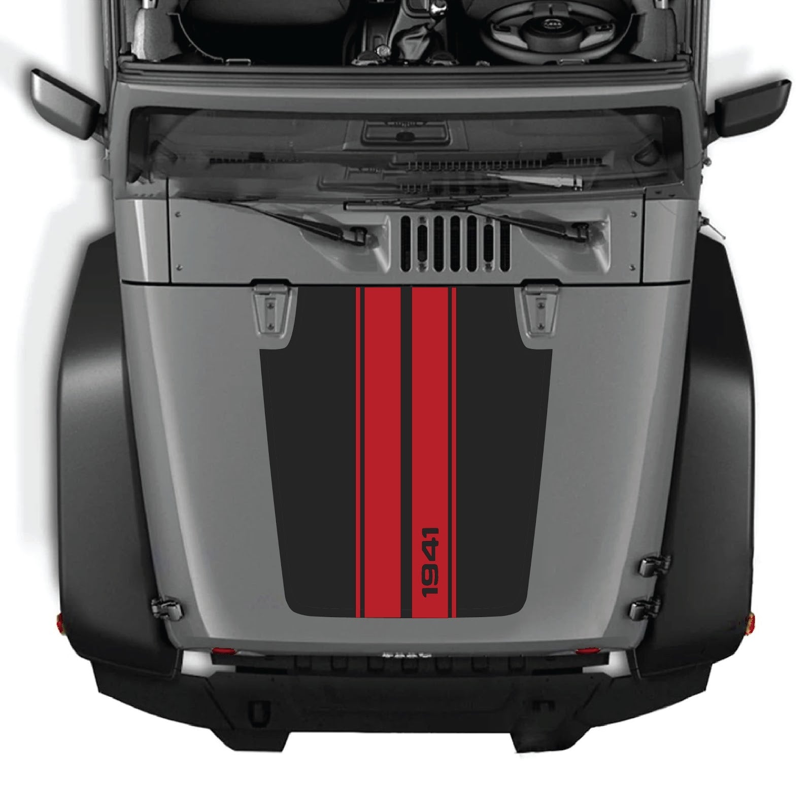 CarCode hood decal for Jeep Wrangler JK/JKU 2007-2018, style #01, featuring bold graphics on the vehicle's hood.