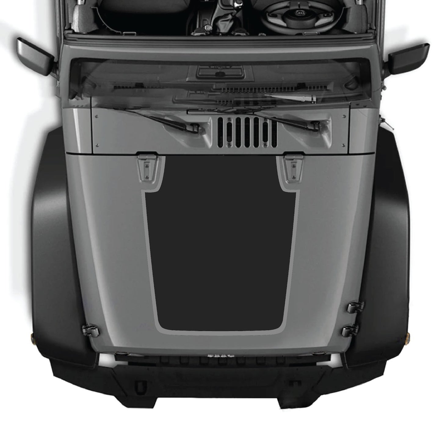 Jeep Wrangler JK/JKU hood decal by CarCode, style #61, in black with bold lettering, applied to the vehicle's hood.