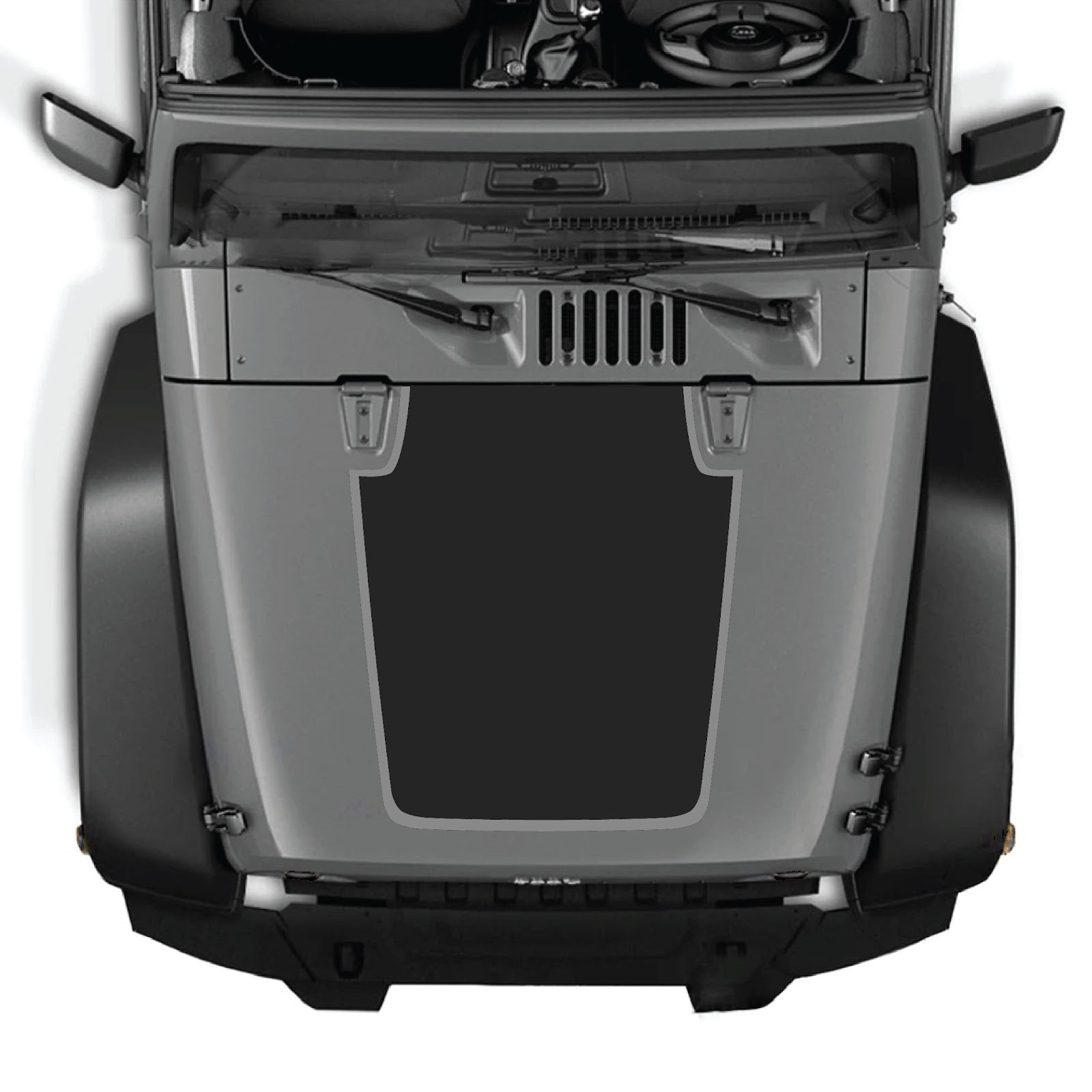 Jeep Wrangler JK/JKU hood decal by CarCode, style #61, in black with bold lettering, applied to the vehicle's hood.