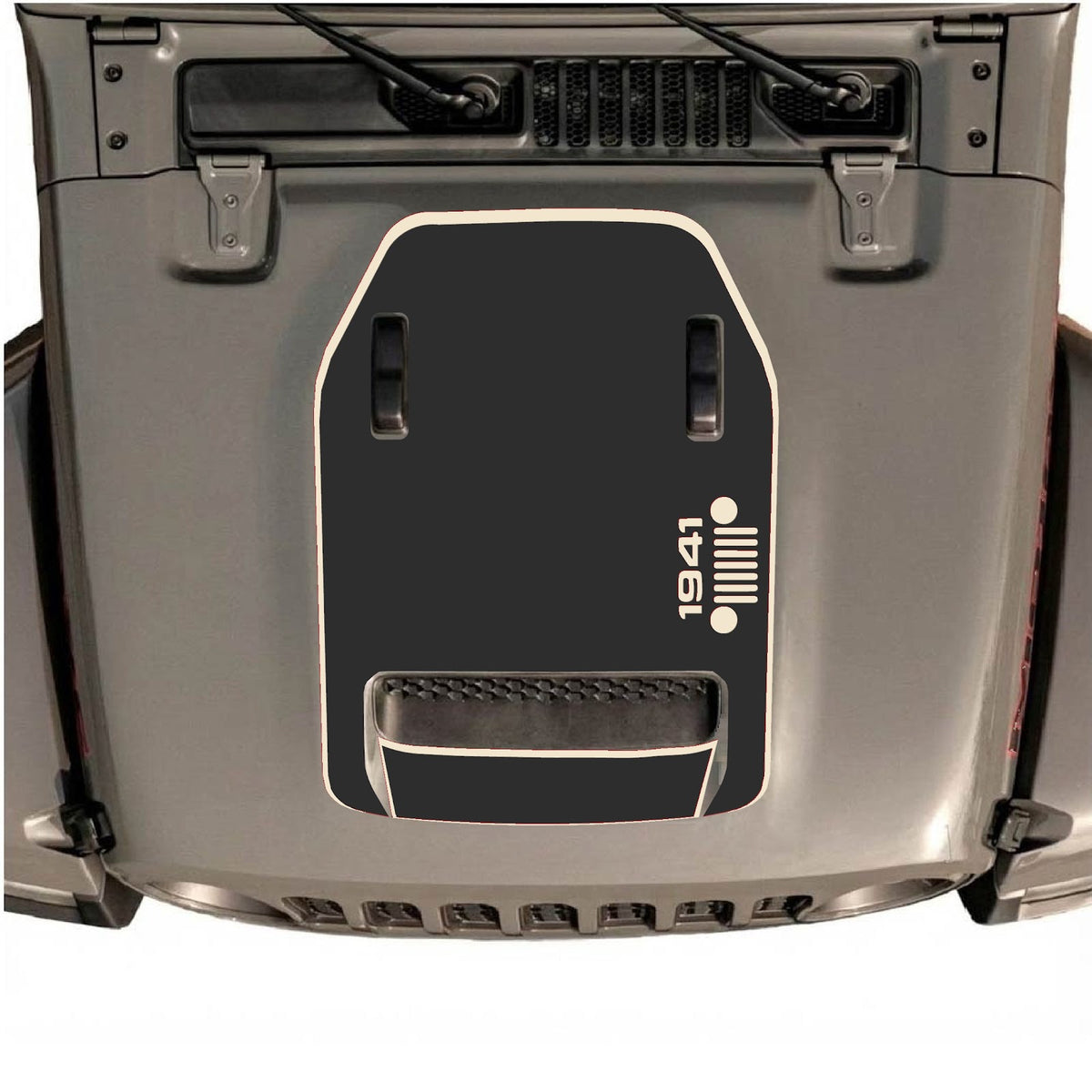 CarCode hood decal for Jeep Wrangler JL/JLU Rubicon 392 and JT Gladiator Mojave 2020-2026, style #55, shown on vehicle hood
