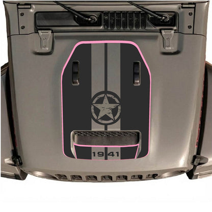 Jeep Wrangler JL/JLU Rubicon 392 and JT Gladiator Mojave hood decal by CarCode, style #70, black and gray graphic design.