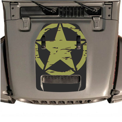 Jeep Wrangler JL/JLU Rubicon 392 or JT Gladiator Mojave hood decal in style #36, black and gray graphic design on vehicle hood.
