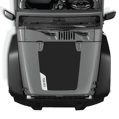 CarCode hood decal for Jeep Wrangler JK/JKU 2007-2018, style #85, applied to the vehicle's hood with a sleek design.
