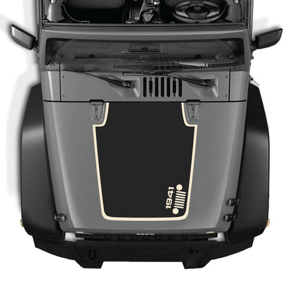 CarCode hood decal for Jeep Wrangler JK/JKU 2007-2018, Style #59, black graphic design on vehicle hood.