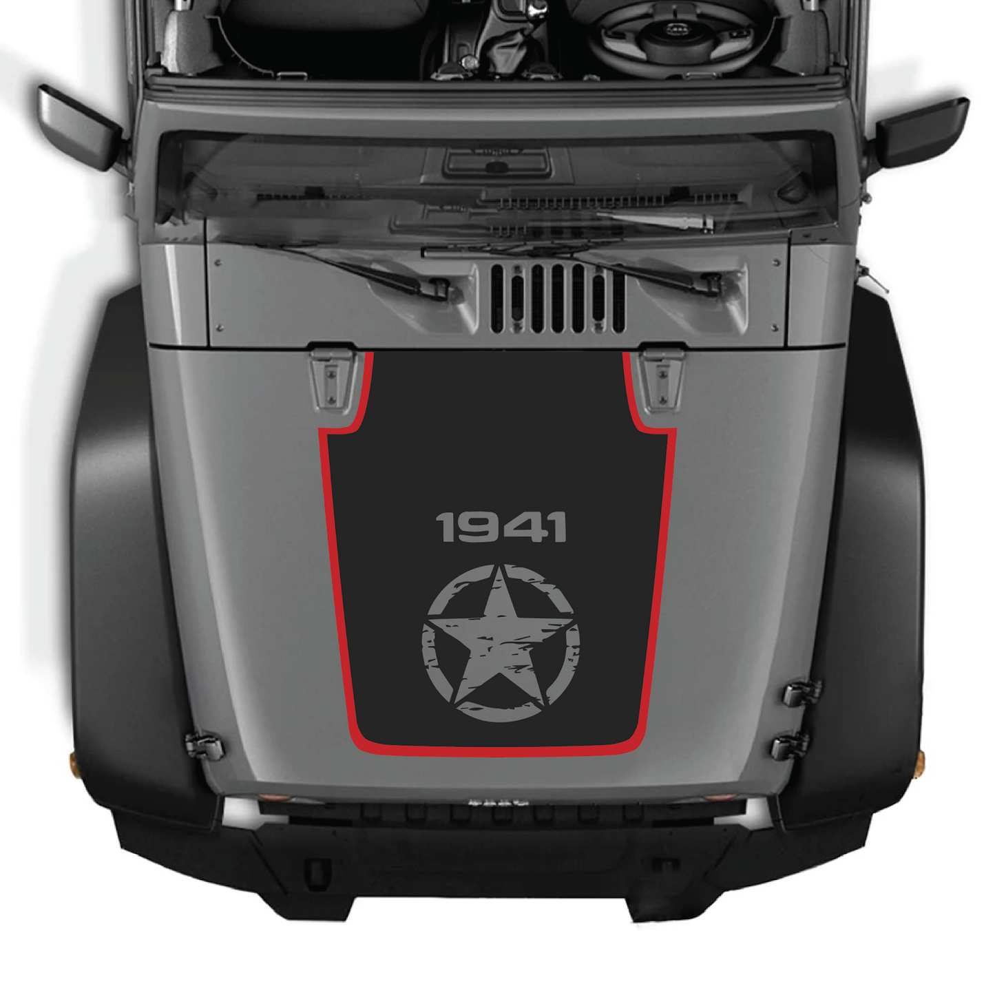 Jeep Wrangler JK/JKU hood decal by CarCode, style #76, featuring bold black graphic design on vehicle hood.