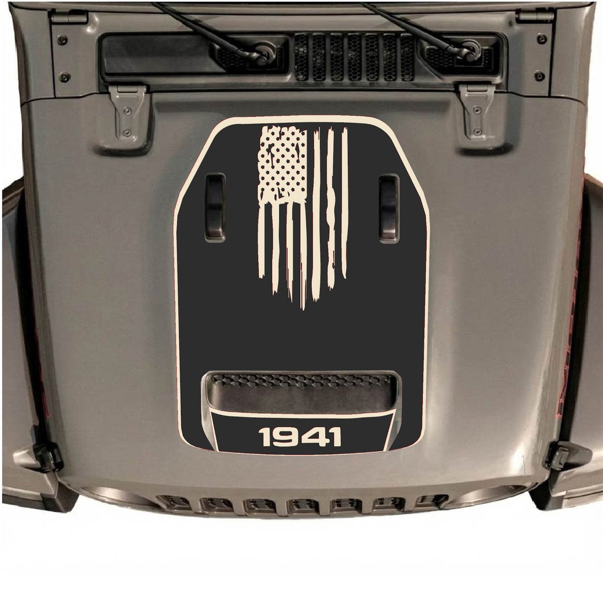 CarCode hood decal for Jeep Wrangler JL/JLU Rubicon 392 and JT Gladiator Mojave 2020-2026, style #29, displayed on vehicle hood.