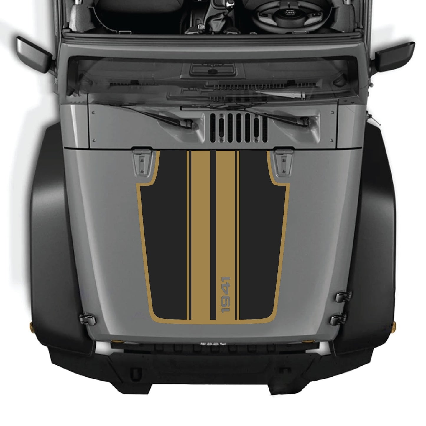 CarCode Jeep Wrangler JK/JKU hood decal Style #66, black graphic design applied on the vehicle's hood, for model years 2007-2018.