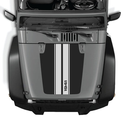 CarCode hood decal for Jeep Wrangler JK/JKU 2007-2018, Style #01, featuring black and silver design on vehicle's hood.
