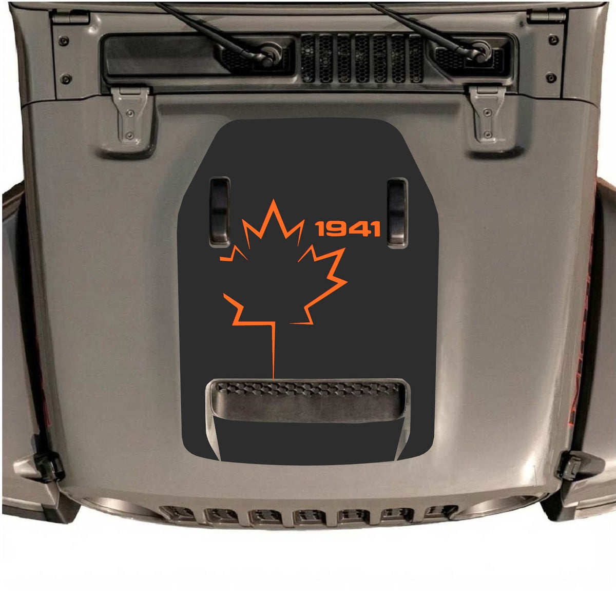 CarCode hood decal for Jeep Wrangler JL/JLU Rubicon 392 and JT Gladiator Mojave 2020-2026, style #22, shown on vehicle hood.