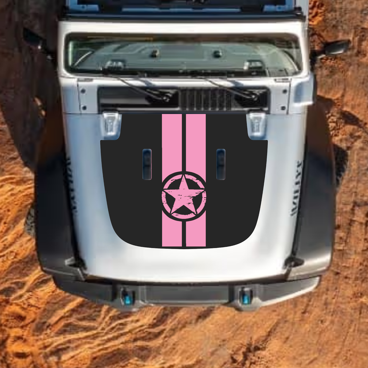 Jeep Wrangler JL and Gladiator JT hood decal by CarCode, stylish #47 design on standard hood for 2018+ models.
