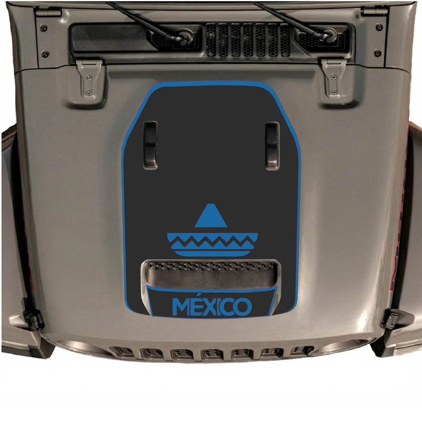CarCode Jeep Wrangler JL/JLU Rubicon 392 and Gladiator Mojave hood decal, style #15, black graphic design on vehicle hood.