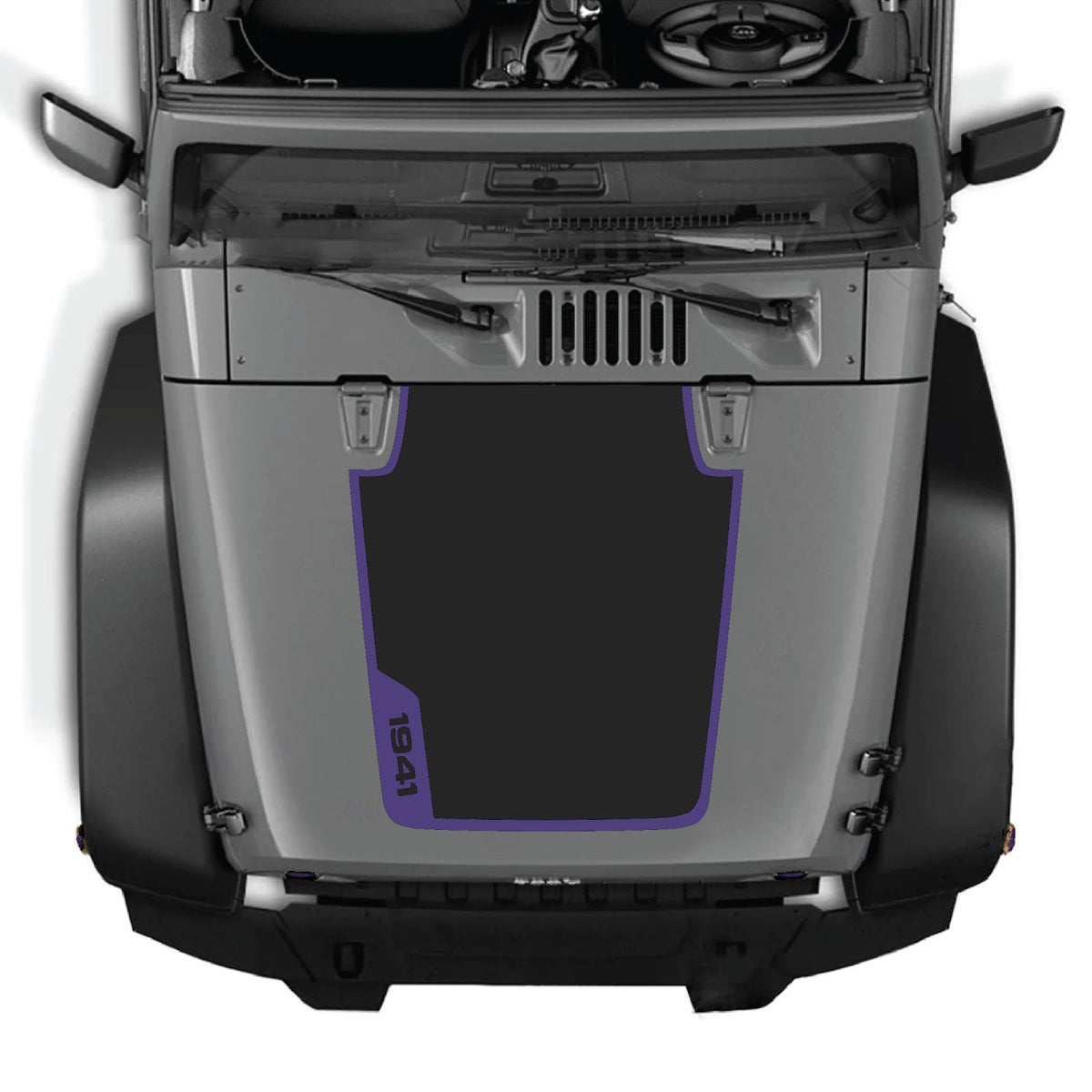 CarCode hood decal for Jeep Wrangler JK/JKU 2007-2018, style #38, shown applied on vehicle's hood in the image.