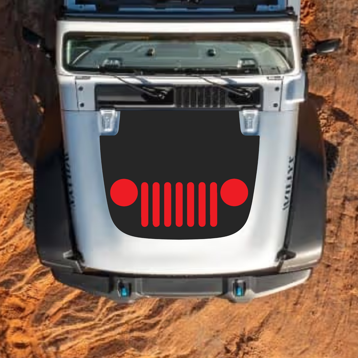 CarCode hood decal for Jeep Wrangler JL JLU Gladiator JT, stylish standard hood decal in style #32 on black background.