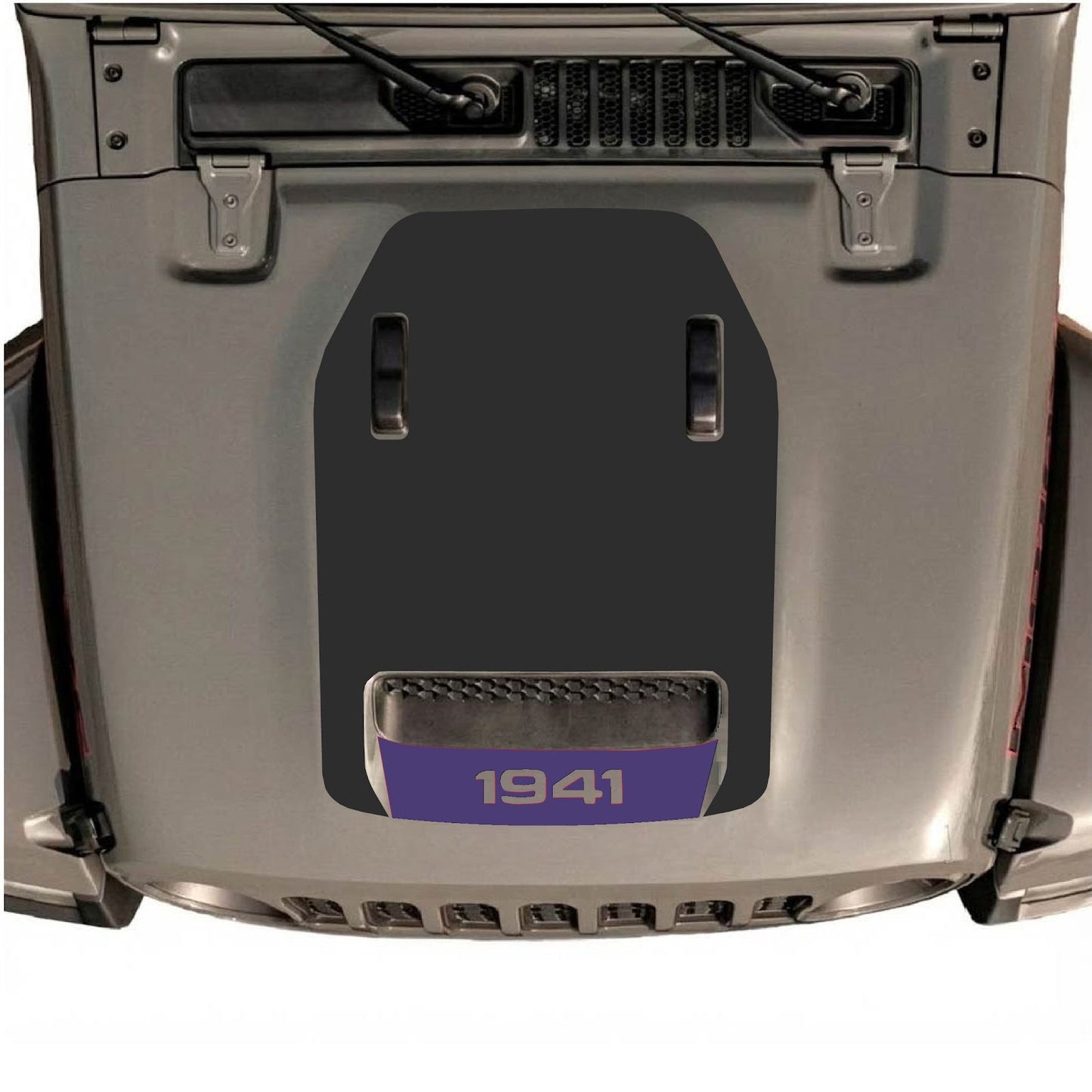 CarCode Jeep Wrangler JL/JLU Rubicon 392 and JT Gladiator Mojave hood decal in style #101, shown on vehicle hood
