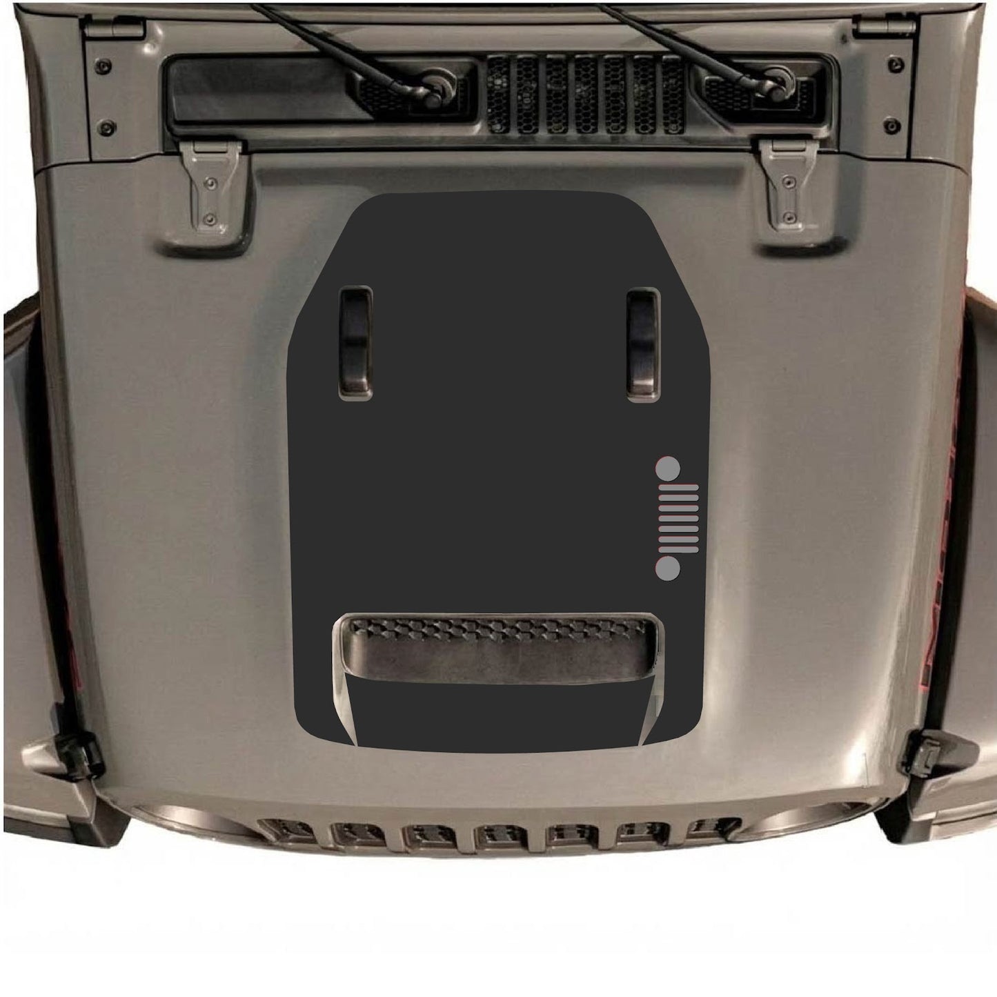 CarCode hood decal for Jeep Wrangler JL/JLU Rubicon 392 and JT Gladiator Mojave, style #58, black graphic design on vehicle hood