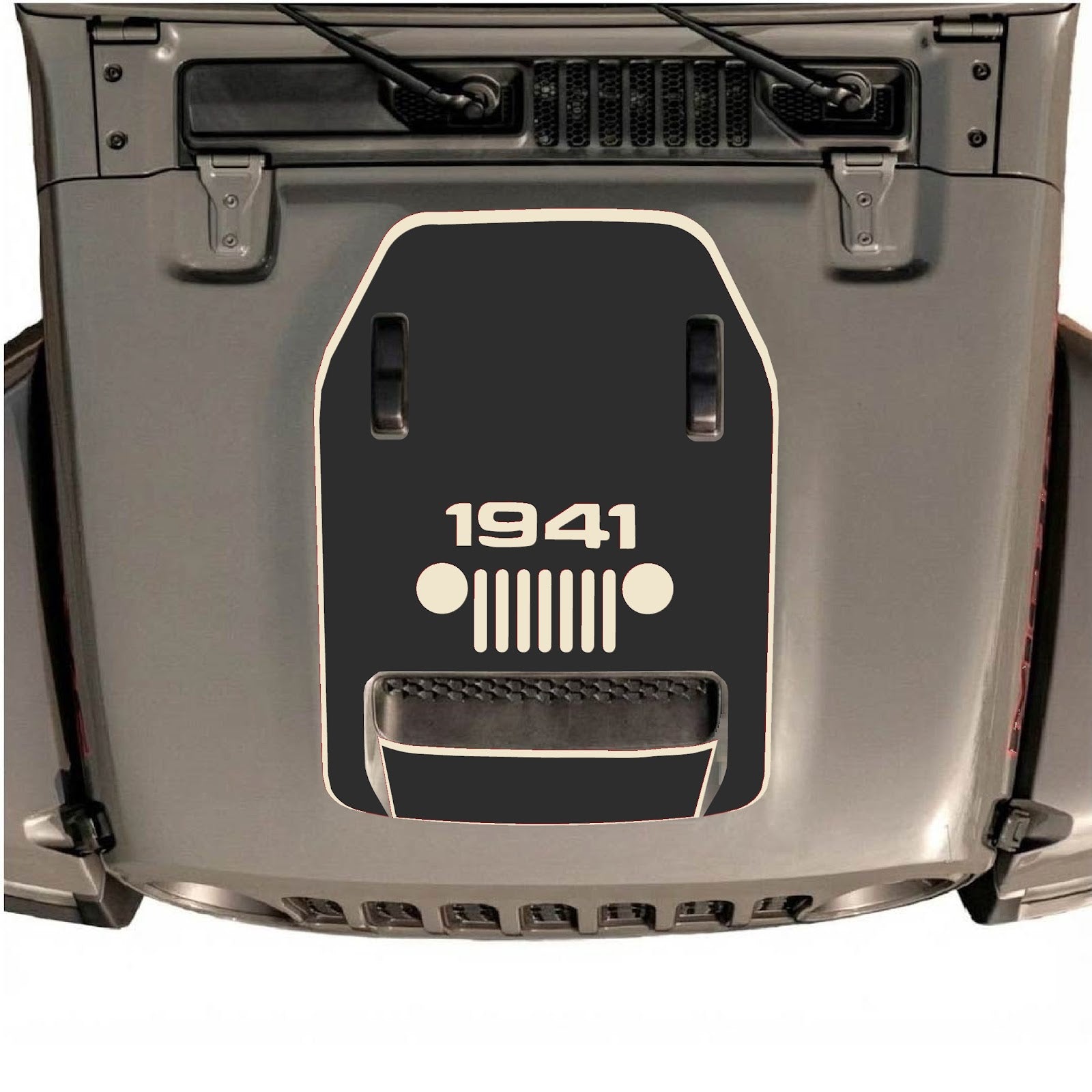 CarCode hood decal for Jeep Wrangler JL/JLU Rubicon 392 and JT Gladiator Mojave 2020-2026, style #47, shown on vehicle hood.