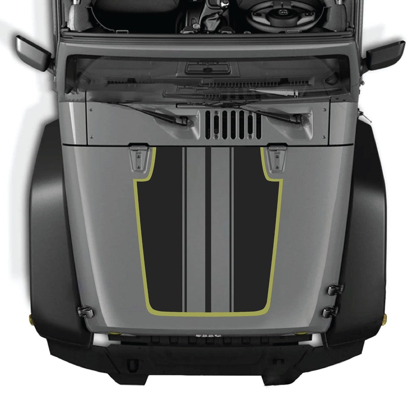 CarCode Jeep Wrangler JK/JKU hood decal Style #89, black graphic sticker on vehicle hood for 2007-2018 models