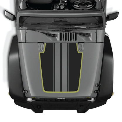 CarCode Jeep Wrangler JK/JKU hood decal Style #89, black graphic sticker on vehicle hood for 2007-2018 models