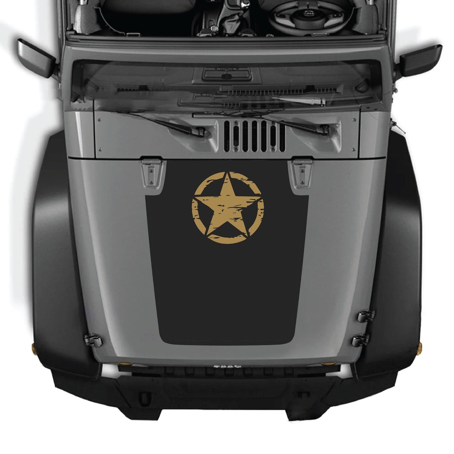 CarCode hood decal for Jeep Wrangler JK/JKU 2007-2018, style #45, shown on the vehicle's hood in black with a sleek design.