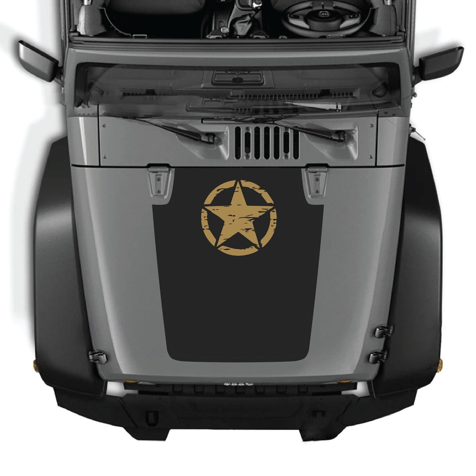 CarCode hood decal for Jeep Wrangler JK/JKU 2007-2018, style #45, shown on the vehicle's hood in black with a sleek design.