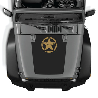 CarCode hood decal for Jeep Wrangler JK/JKU 2007-2018, style #45, shown on the vehicle's hood in black with a sleek design.