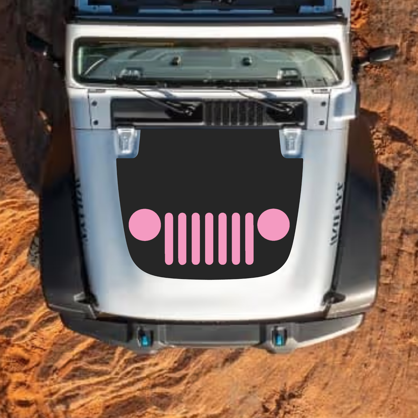 CarCode hood decal for Jeep Wrangler JL, JLU, Gladiator JT, standard hood style, black design, 2018+ model vehicle graphic