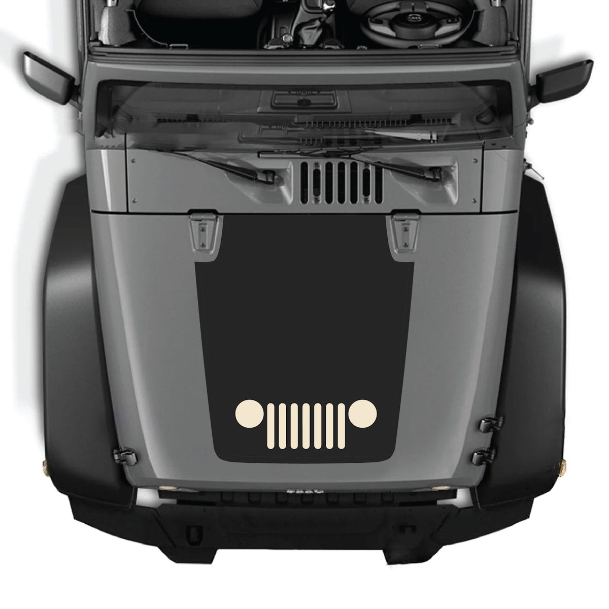 CarCode hood decal for Jeep Wrangler JK/JKU 2007-2018, style #28, featuring bold graphic design on the vehicle's hood.