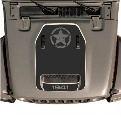 CarCode hood decal for Jeep Wrangler JL/JLU Rubicon 392 and JT Gladiator Mojave, style #88, black graphic on vehicle hood
