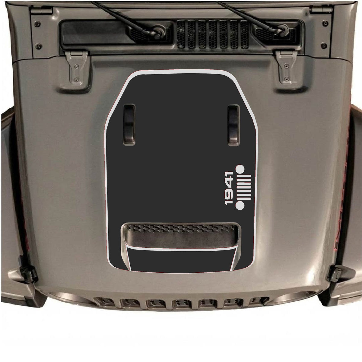 CarCode hood decal for Jeep Wrangler JL/JLU Rubicon 392 and JT Gladiator Mojave 2020-2026, stylish design on vehicle hood.