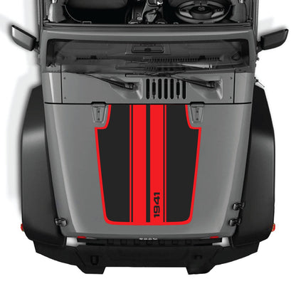 CarCode hood decal for Jeep Wrangler JK/JKU 2007-2018, style #02, featuring bold graphic design on the vehicle's front hood.