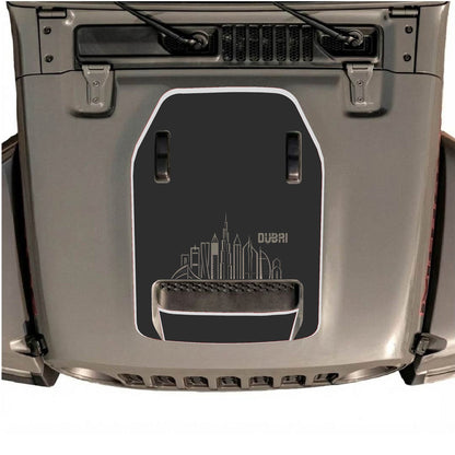 Jeep Wrangler JL/JLU Rubicon 392 and Gladiator Mojave hood decal by CarCode, style #75, shown on vehicle hood