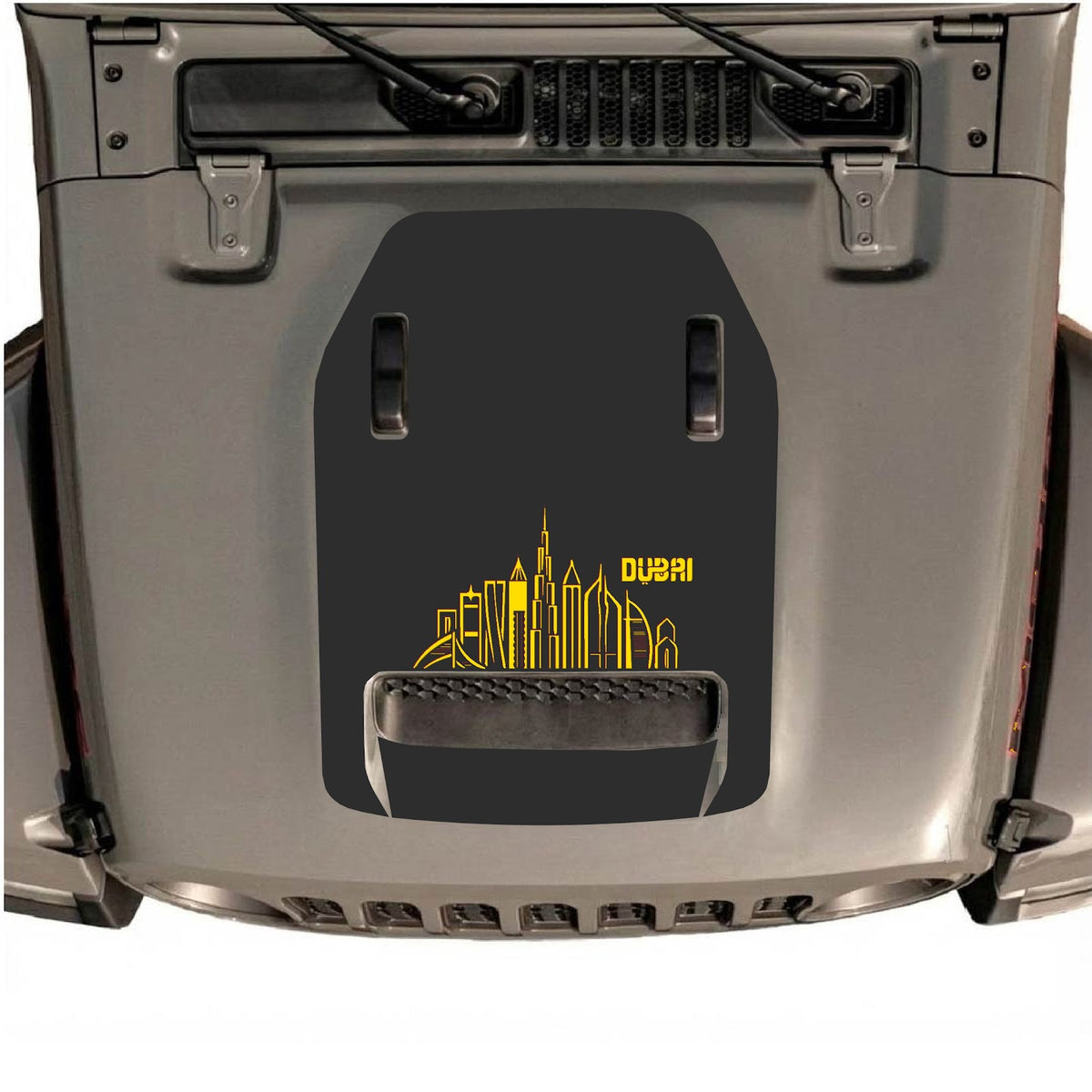 CarCode Jeep Wrangler JL/JLU Rubicon 392 et JT Gladiator Mojave autocollant de capot style #14, design graphique noir sur le capot du véhicule