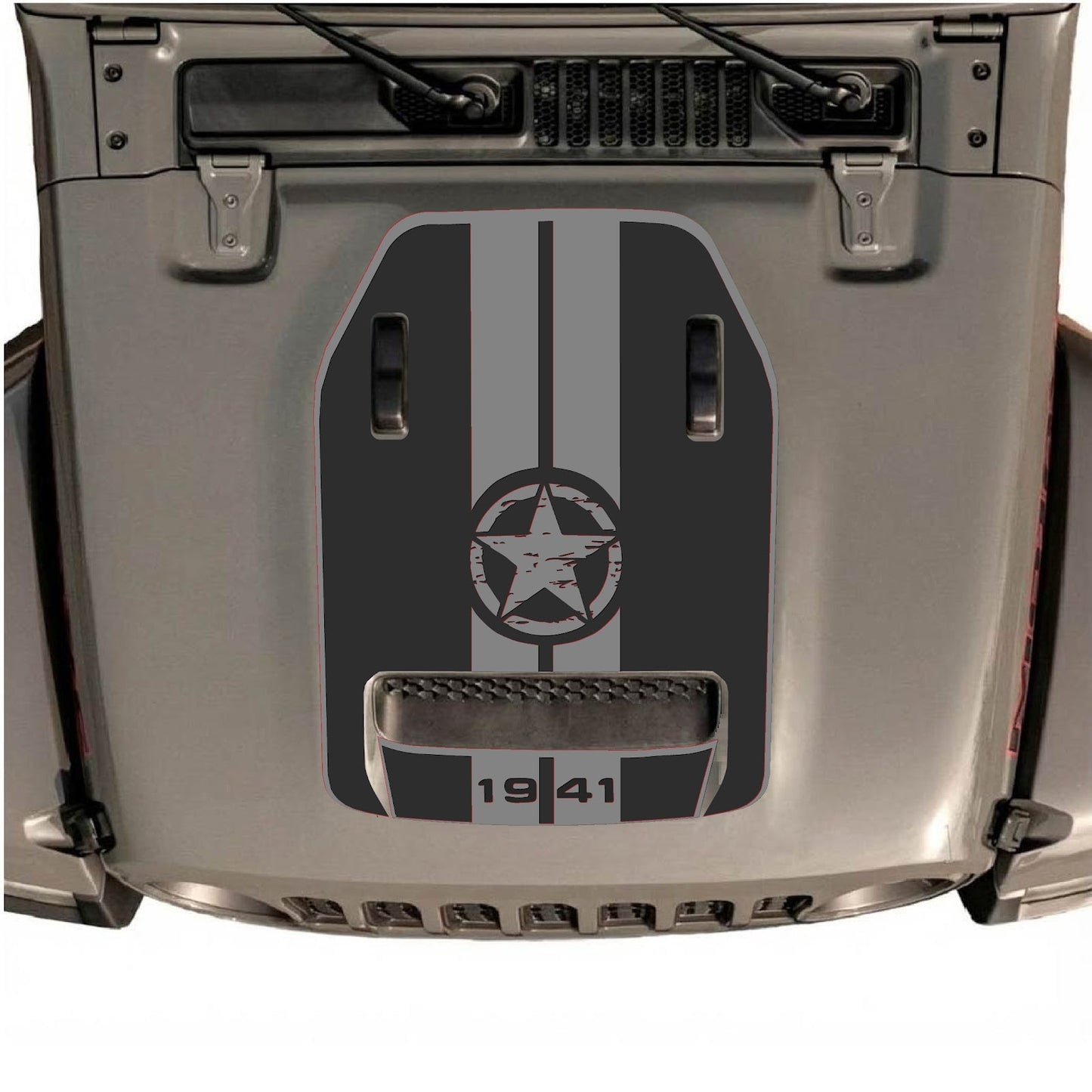 CarCode hood decal for Jeep Wrangler JL/JLU Rubicon 392 and JT Gladiator Mojave 2020-2026, style #05, shown on vehicle hood.