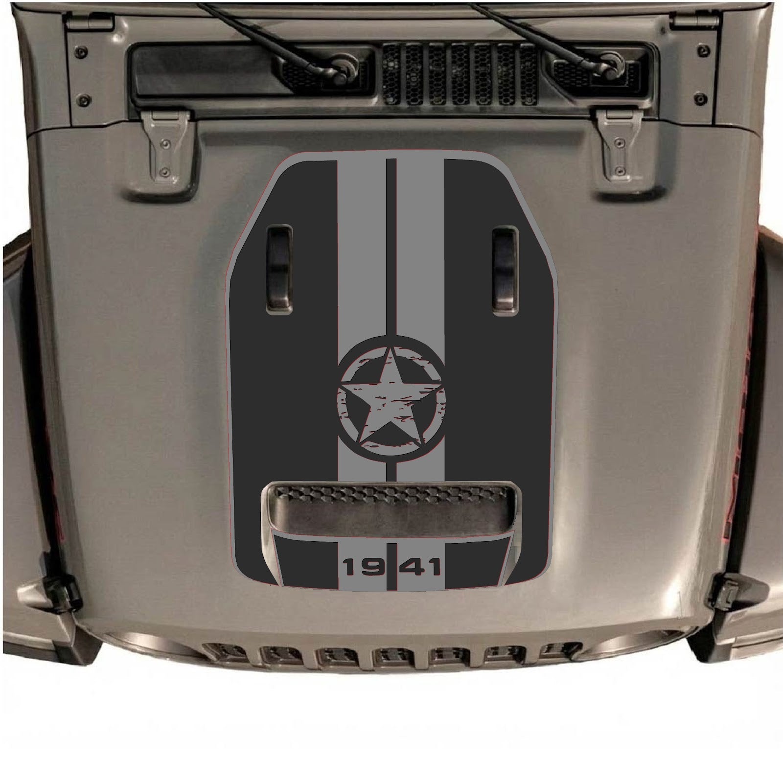 CarCode hood decal for Jeep Wrangler JL/JLU Rubicon 392 and JT Gladiator Mojave 2020-2026, style #05, shown on vehicle hood.