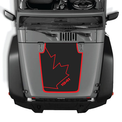 CarCode hood decal for Jeep Wrangler JK/JKU 2007-2018, style #16, black and gray design visible on the vehicle's hood.