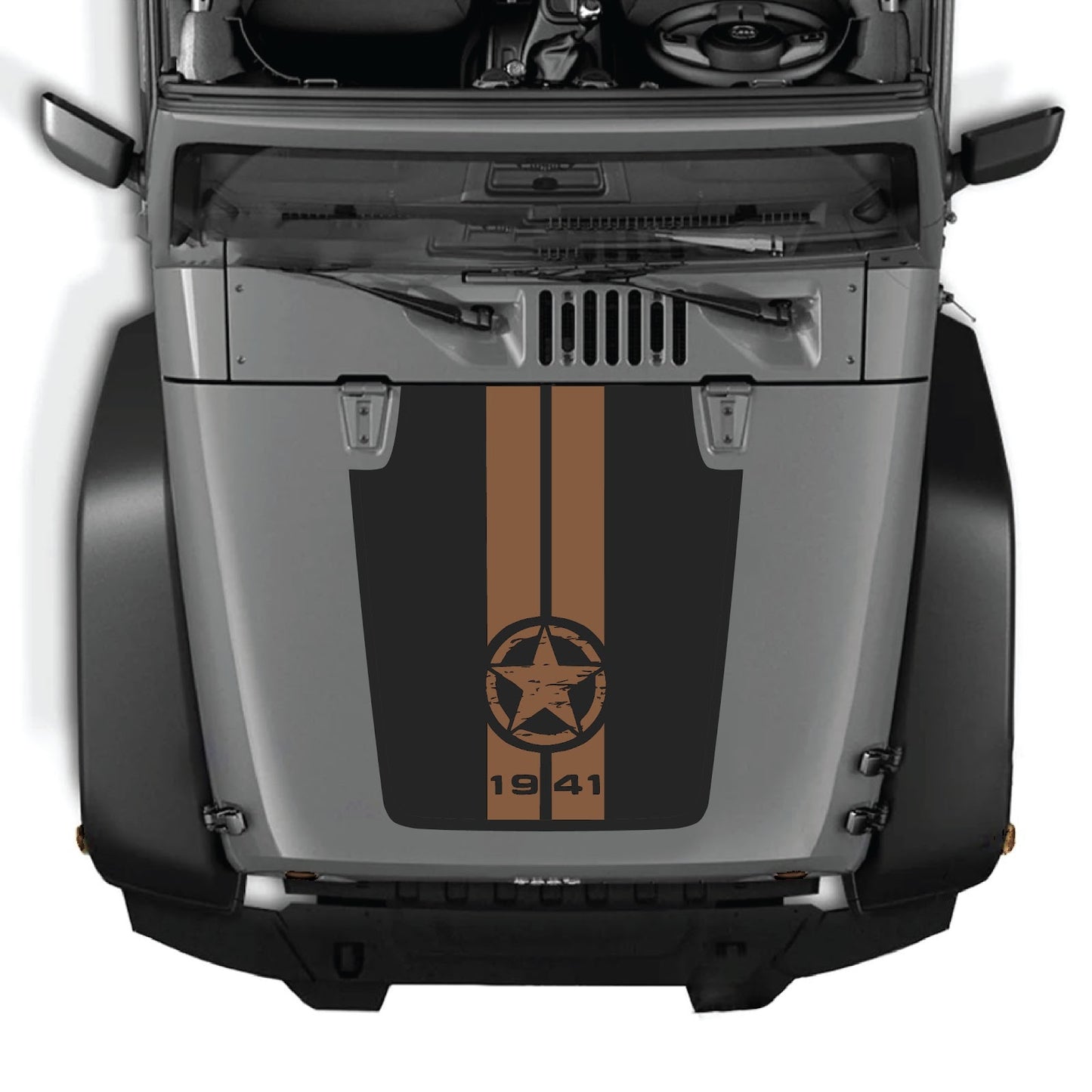 CarCode Jeep Wrangler JK/JKU hood decal in style #62, black and white graphic design on the vehicle's hood.