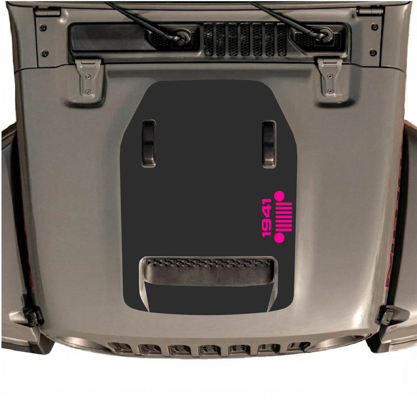 CarCode hood decal for Jeep Wrangler JL/JLU Rubicon 392 and JT Gladiator Mojave, style #56, black graphic on vehicle hood