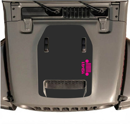 CarCode hood decal for Jeep Wrangler JL/JLU Rubicon 392 and JT Gladiator Mojave, style #56, black graphic on vehicle hood