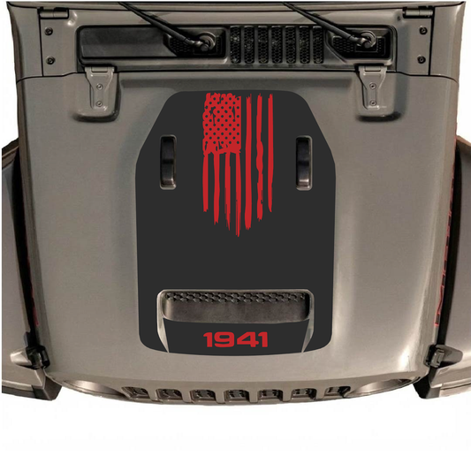CarCode hood decal for Jeep Wrangler JL/JLU Rubicon 392 and JT Gladiator Mojave 2020-2026, stylish black graphic design.