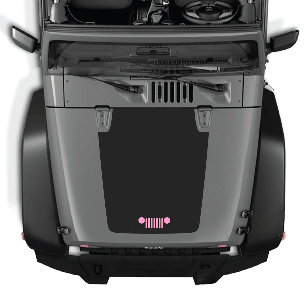 CarCode hood decal for Jeep Wrangler JK/JKU 2007-2018, style #27, black graphic applied to the vehicle's hood.