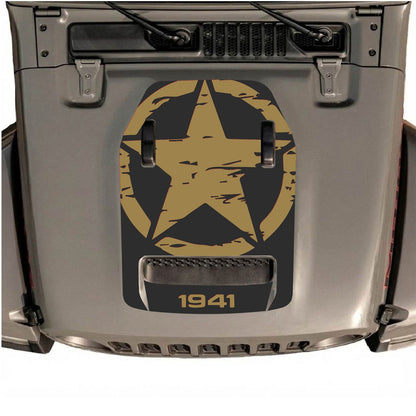 CarCode autocollant de capot pour Jeep Wrangler JL/JLU Rubicon 392 et JT Gladiator Mojave 2020-2026, style #34, présenté sur le capot du véhicule.