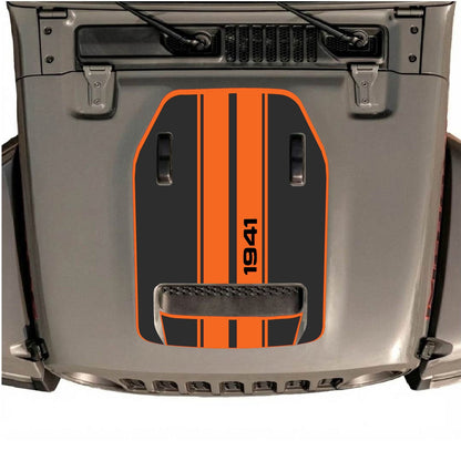 CarCode hood decal for Jeep Wrangler JL/JLU Rubicon 392 and JT Gladiator Mojave 2020-2026, style #07, shown on vehicle hood.