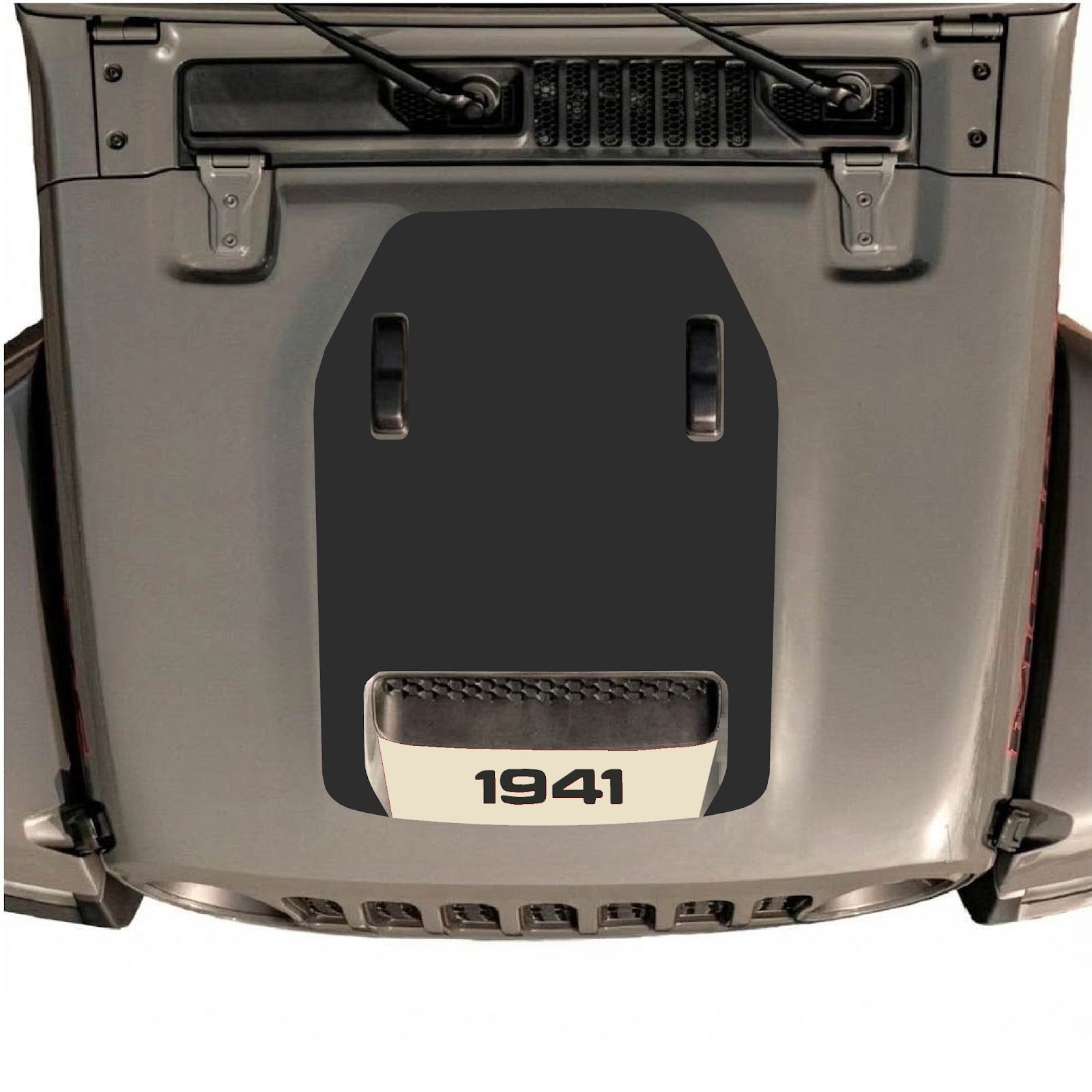 CarCode hood decal for Jeep Wrangler JL/JLU Rubicon 392 and JT Gladiator Mojave 2020-2026, style #64, in black and gray design.