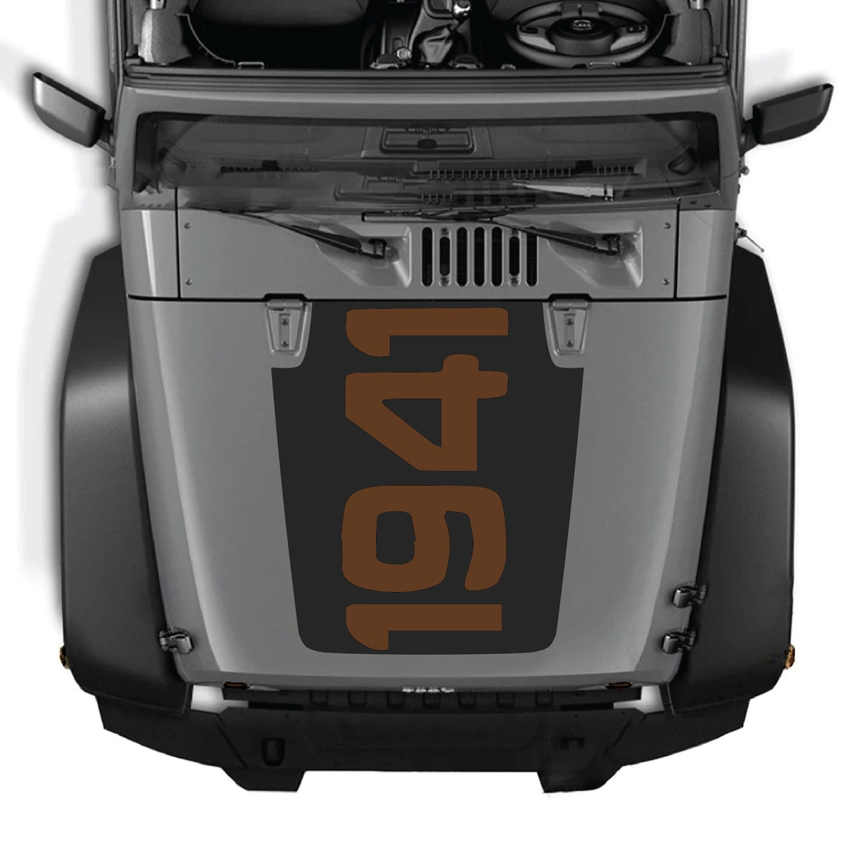 CarCode hood decal for Jeep Wrangler JK/JKU 2007-2018, Style #48, black graphic design on vehicle hood.