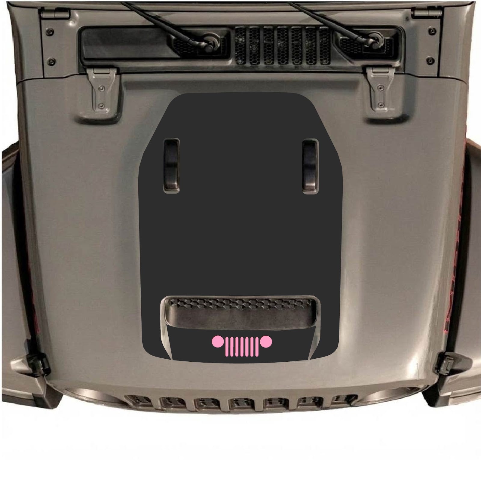 CarCode hood decal for Jeep Wrangler JL/JLU Rubicon 392 and JT Gladiator Mojave 2020-2026, style #62, black and gray design on hood