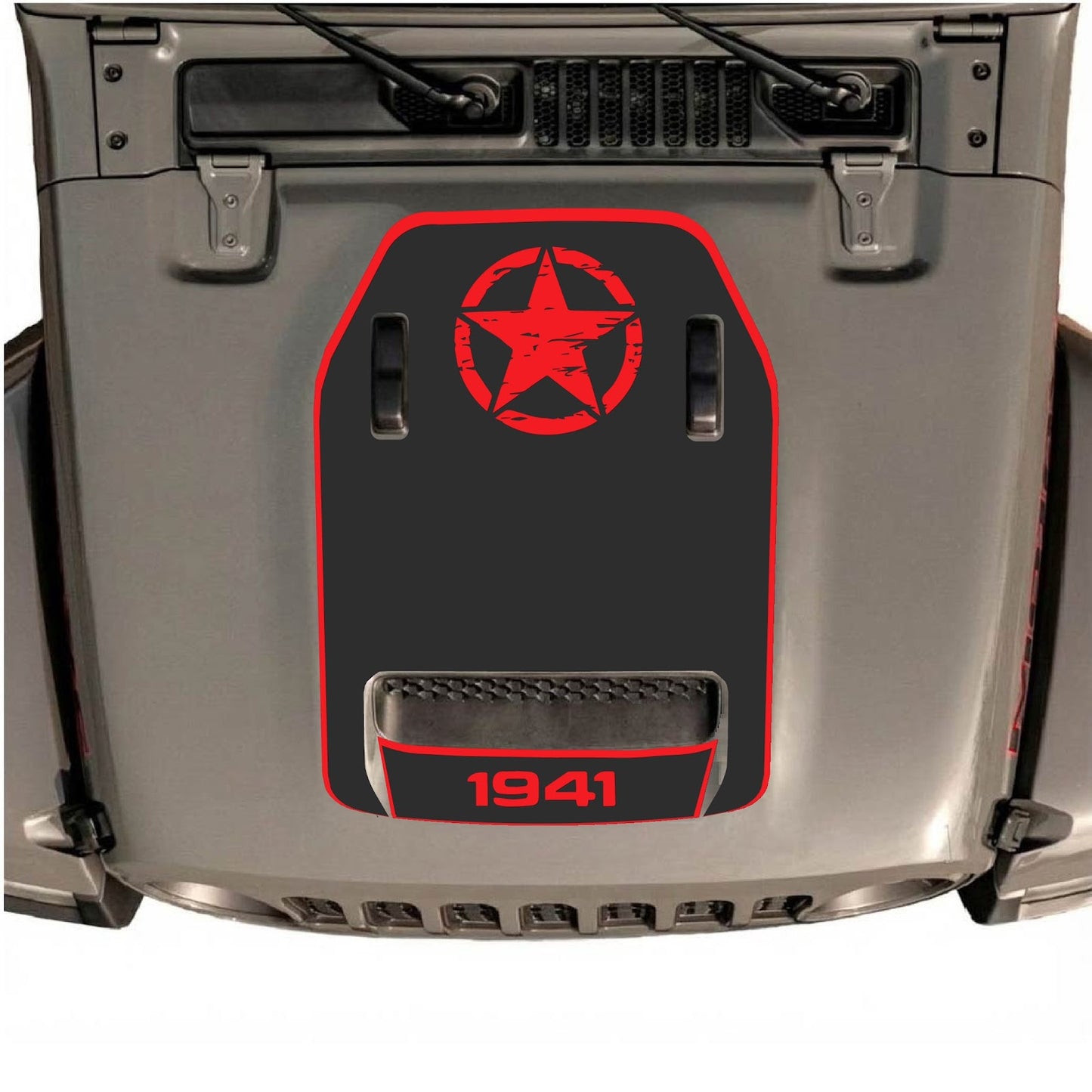 CarCode hood decal for Jeep Wrangler JL/JLU Rubicon 392 and JT Gladiator Mojave, style #39, shown on vehicle hood.