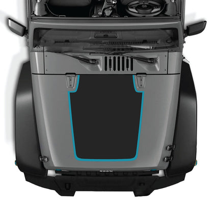 CarCode Jeep Wrangler JK/JKU hood decal in style #61, black vinyl sticker designed for 2007-2018 models, shown on vehicle hood.