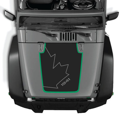 CarCode Jeep Wrangler JK/JKU hood decal in style #70, black graphic design on the vehicle's hood for a custom look.