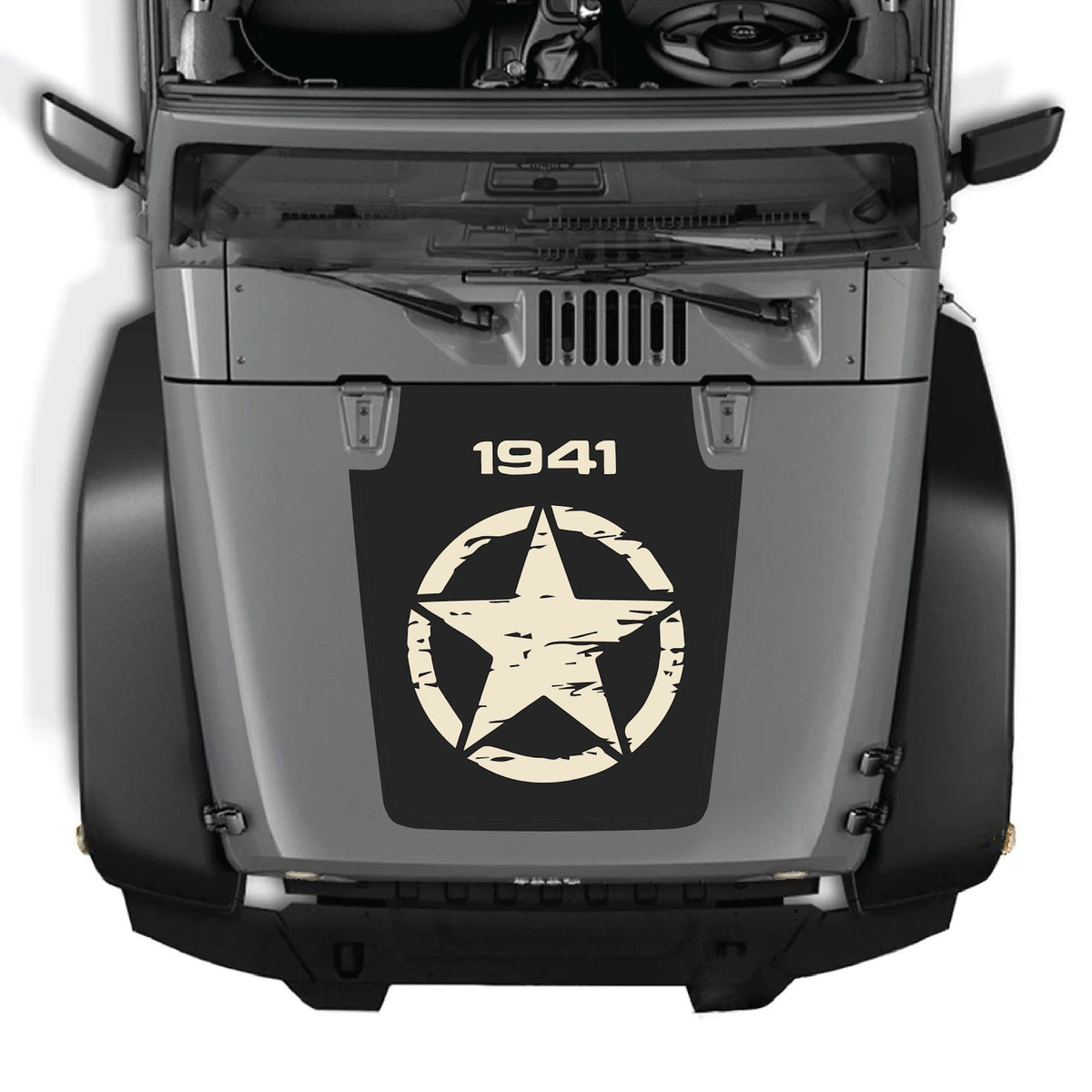 CarCode hood decal for Jeep Wrangler JK/JKU 2007-2018, style #26, showing the sleek decal design on a vehicle hood.